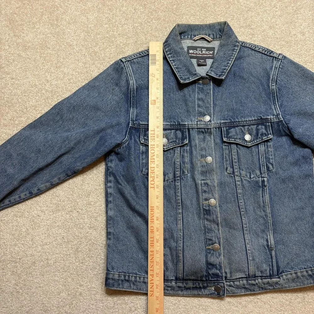Woolrich Denim Jacket Womens Medium Blue Jean Trucker Snap Front Unlined Outdoor